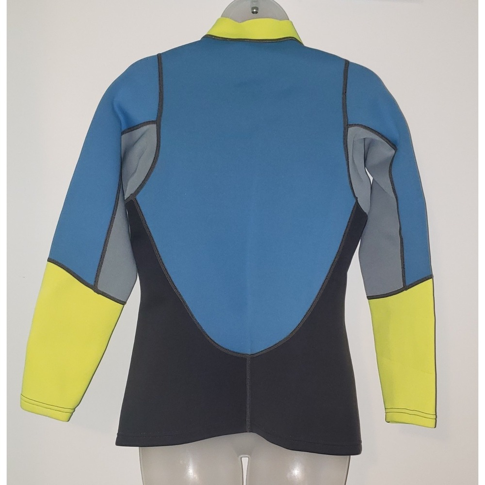 Neoprene Wet Suit Jacket Full Zip Mock Neck Collar Size 12 Blue/Yellow/ Black - Picture 4 of 12